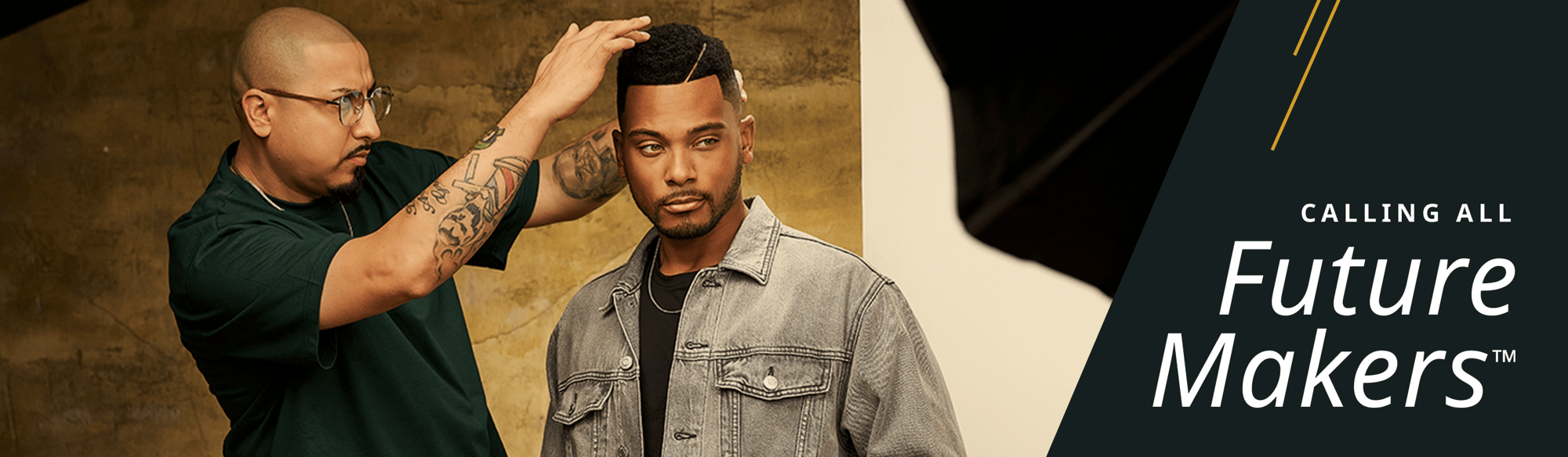 Barber shaping model's hair